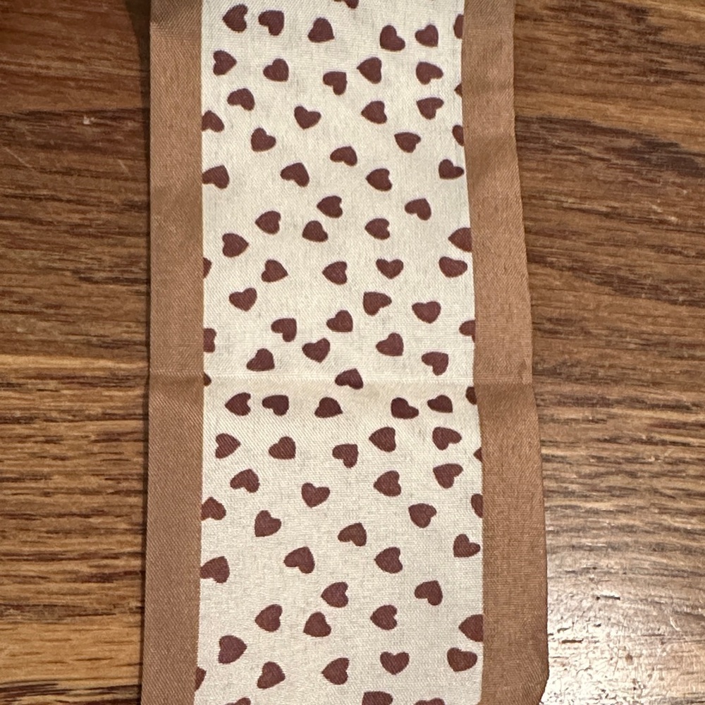 Silky Boho Brown and Cream Heart Patterned Scarf for Head Neck Purse - Picture 2 of 2